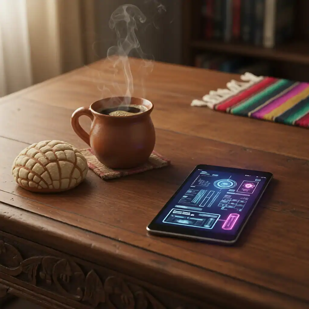 Dueño de Pyme en México analizando datos de transformación digital y automatización en su negocio.